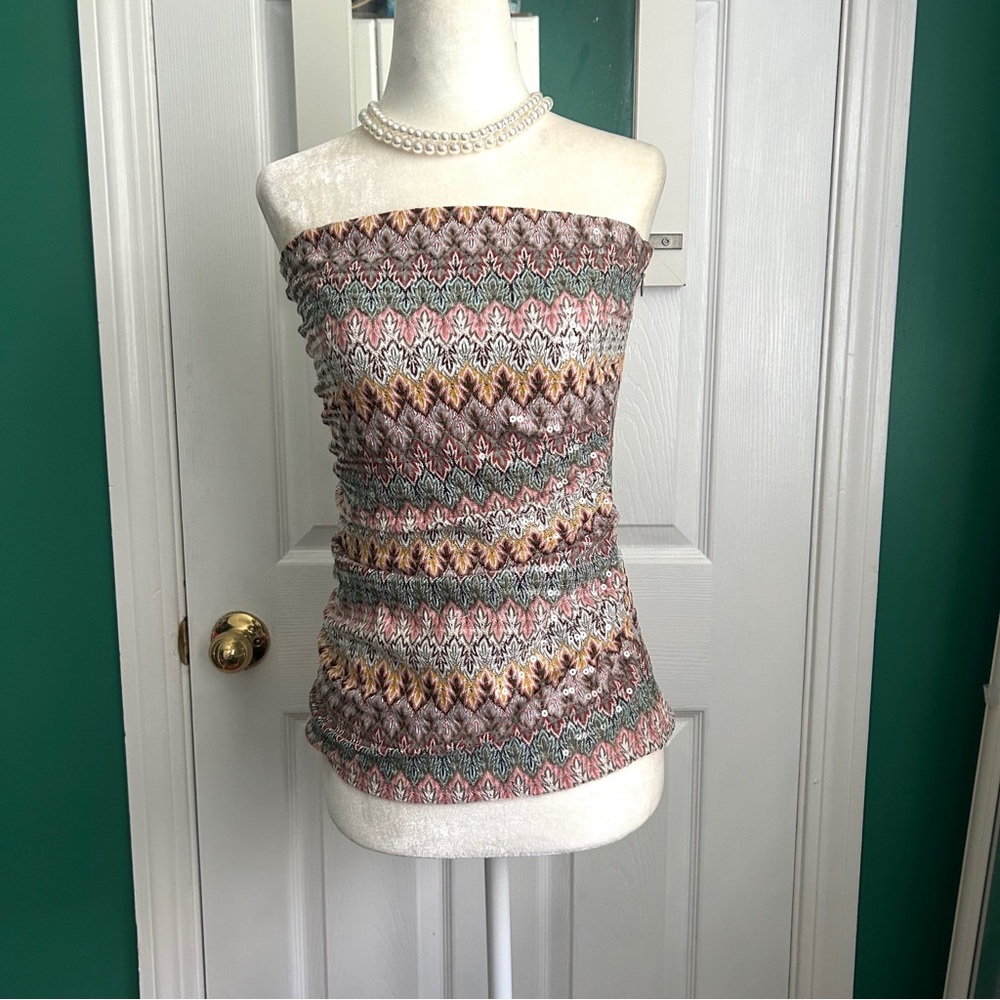 Express Sequin Chevron Tube Top in Neutral Colors XS